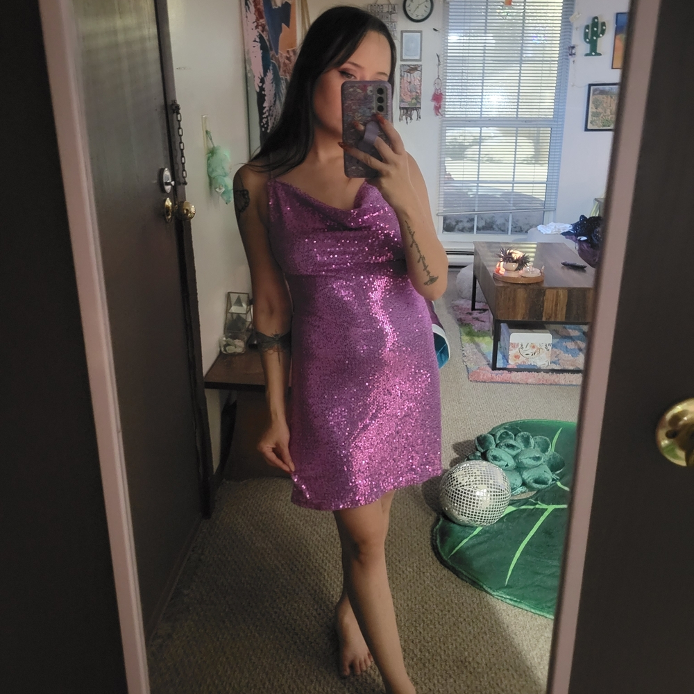 Purple Sequin Mini Dress